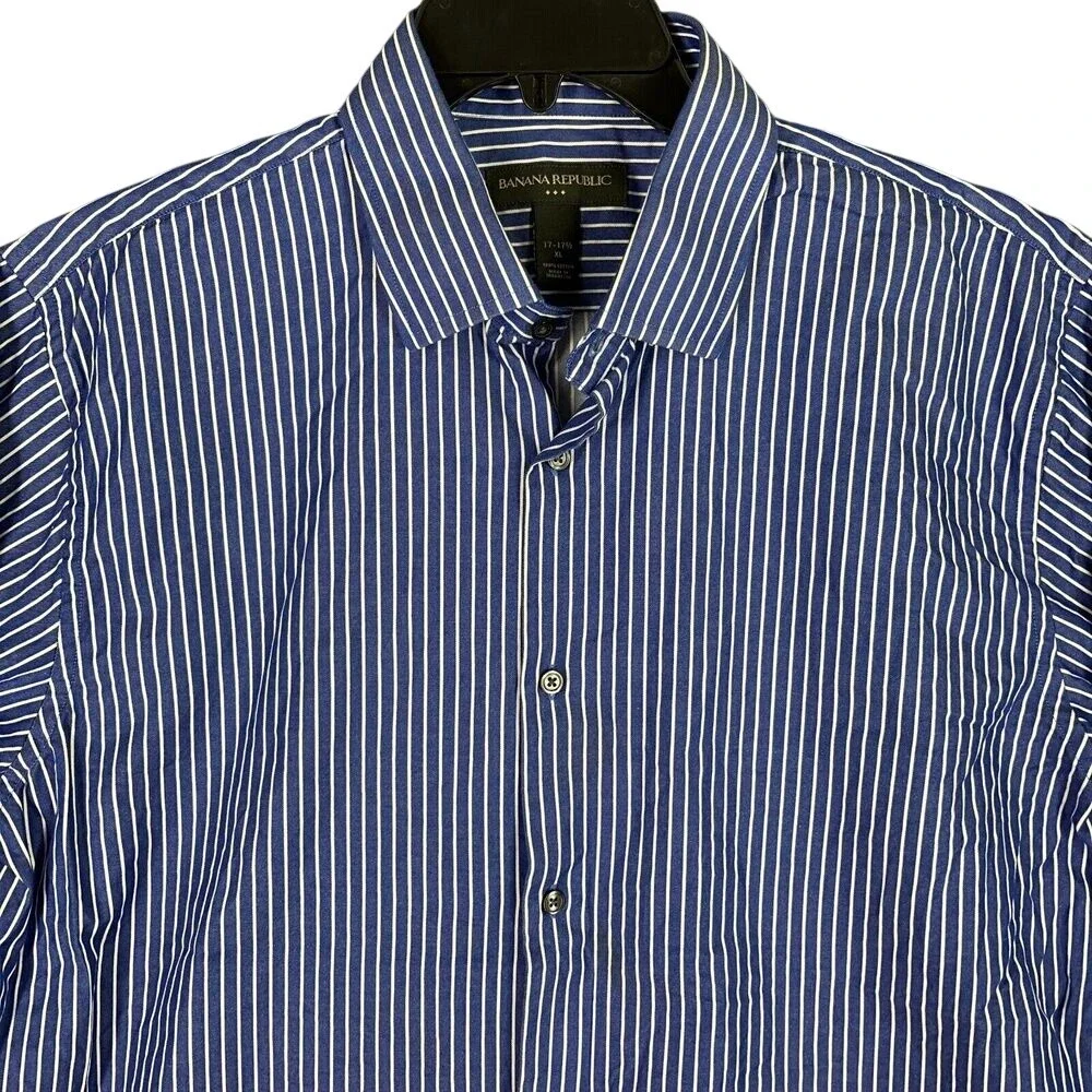 BANANA REPUBLIC SHIRT MENS XL BLUE‎ STRIPED BUSINESS FORMAL LONG-SLEEVE TOP